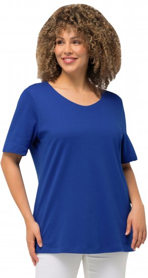 Ulla Popken Double Layer Rounded V-Neck Slim Fit Tee Cobalt Blue - Tričká - 
