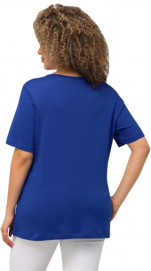 Ulla Popken Double Layer Rounded V-Neck Slim Fit Tee Cobalt Blue - Tričká - 