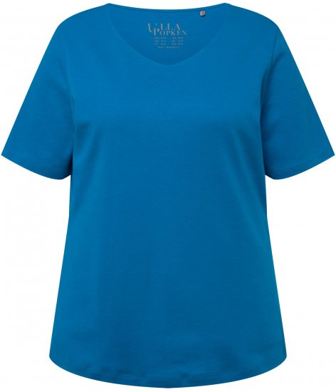 Ulla Popken Double Layer Rounded V-Neck Slim Fit Tee Medium Blue - Tričká - 