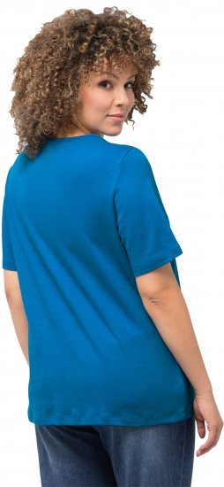 Ulla Popken Double Layer Rounded V-Neck Slim Fit Tee Medium Blue - Tričká - 