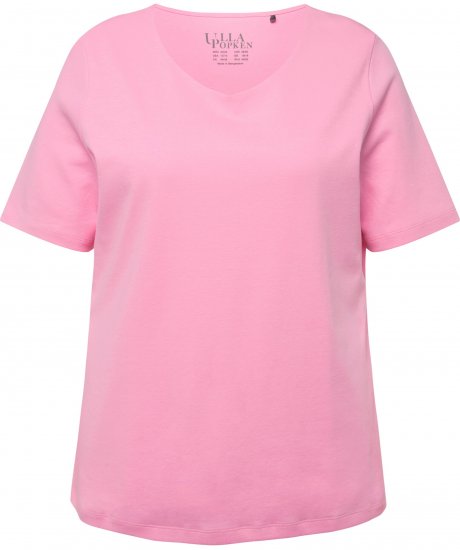 Ulla Popken Double Layer Rounded V-Neck Slim Fit Tee Light Pink - Tričká - 