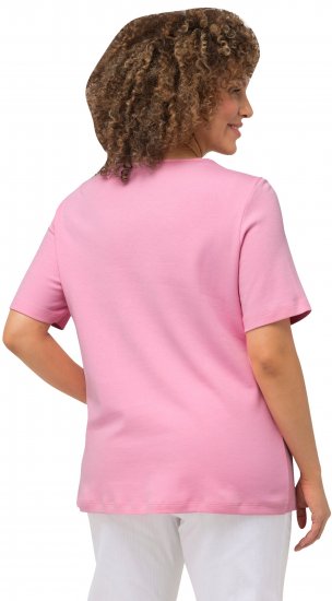 Ulla Popken Double Layer Rounded V-Neck Slim Fit Tee Light Pink - Tričká - 
