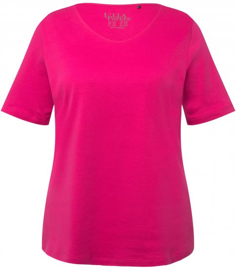 Ulla Popken Double Layer Rounded V-Neck Slim Fit Tee Fuchsia Pink - Tričká - 