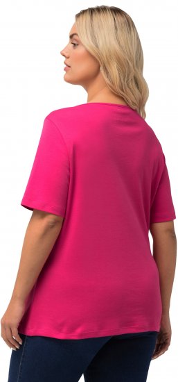 Ulla Popken Double Layer Rounded V-Neck Slim Fit Tee Fuchsia Pink - Tričká - 