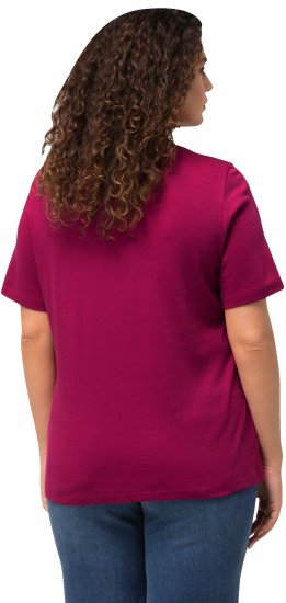 Ulla Popken Double Layer Rounded V-Neck Slim Fit Tee Magnolia Red - Tričká - 