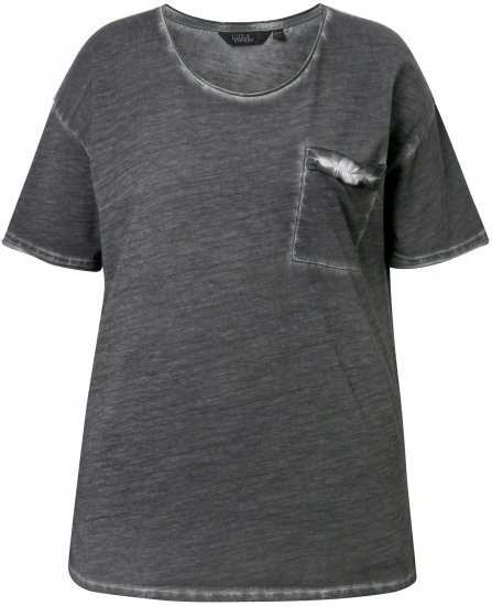 Ulla Popken Cold Dye Ruffle Edge Pocket Tee Graphite Grey - Tričká - 