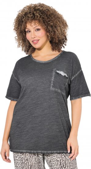 Ulla Popken Cold Dye Ruffle Edge Pocket Tee Graphite Grey - Tričká - 