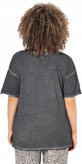 Ulla Popken Cold Dye Ruffle Edge Pocket Tee Graphite Grey - Tričká - 