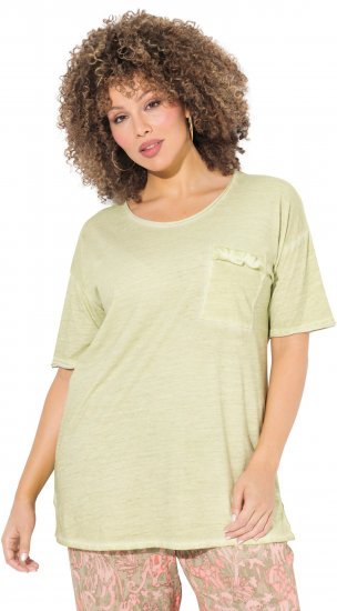 Ulla Popken Cold Dye Ruffle Edge Pocket Tee Pistachio - Tričká - 