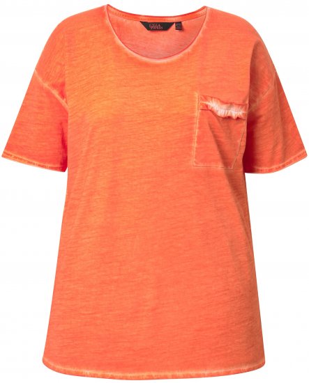 Ulla Popken Cold Dye Ruffle Edge Pocket Tee Coral Pink - Tričká - 