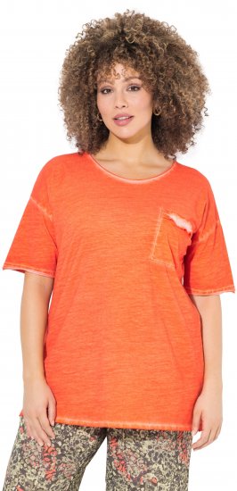 Ulla Popken Cold Dye Ruffle Edge Pocket Tee Coral Pink - Tričká - 