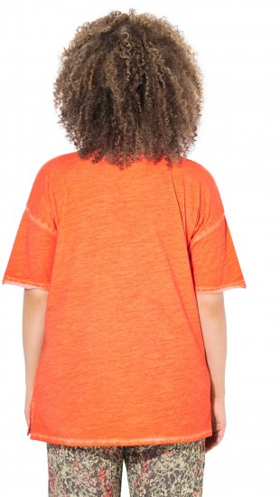 Ulla Popken Cold Dye Ruffle Edge Pocket Tee Coral Pink - Tričká - 