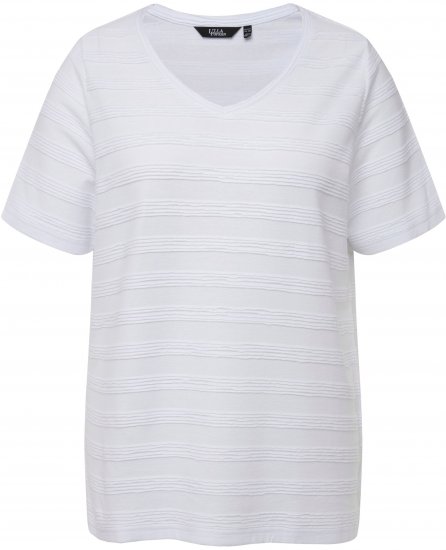 Ulla Popken Textured Striped Short Sleeve Tee Snow White - Tričká - 