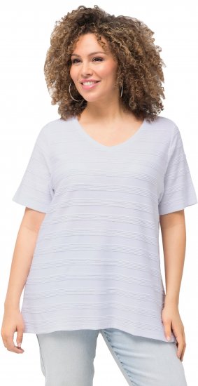 Ulla Popken Textured Striped Short Sleeve Tee Snow White - Tričká - 