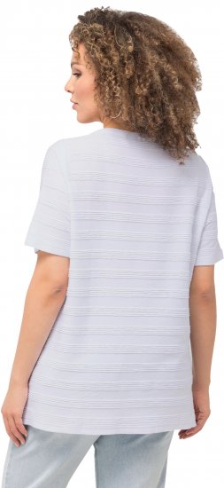 Ulla Popken Textured Striped Short Sleeve Tee Snow White - Tričká - 