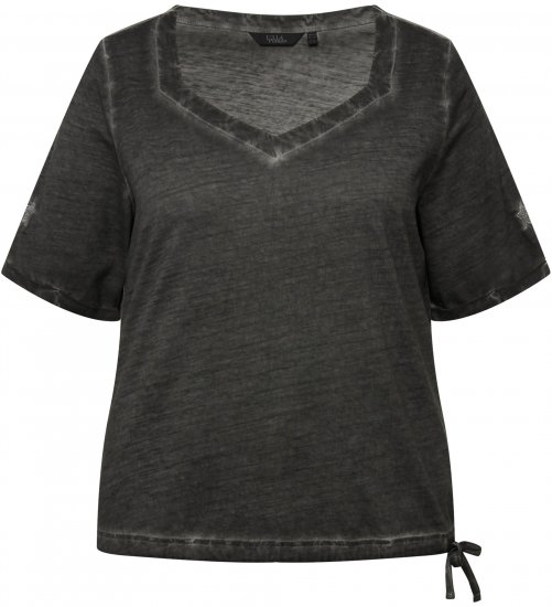 Ulla Popken Cold Dyed Sweetheart Neckline Short Sleeve Tee Graphite Grey - Tričká - 