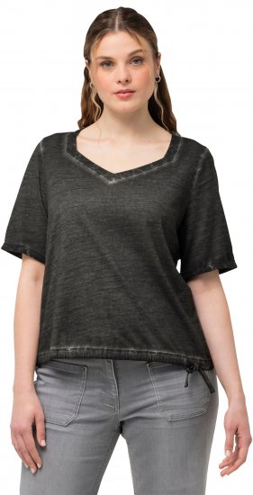 Ulla Popken Cold Dyed Sweetheart Neckline Short Sleeve Tee Graphite Grey - Tričká - 
