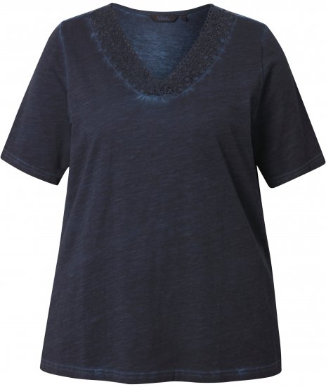 Ulla Popken Lace Trim Short Sleeve Tee Navy Blue - Tričká - 