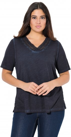 Ulla Popken Lace Trim Short Sleeve Tee Navy Blue - Tričká - 