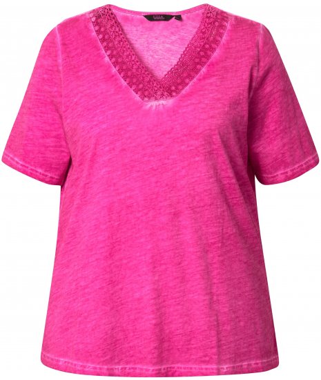 Ulla Popken Lace Trim Short Sleeve Tee Bold Pink - Tričká - 