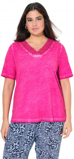 Ulla Popken Lace Trim Short Sleeve Tee Bold Pink - Tričká - 
