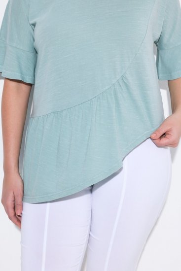 Ulla Popken Asymmetric Flounce Panel Short Sleeve Tee Light Moss Green - Tričká - Dámske tričká