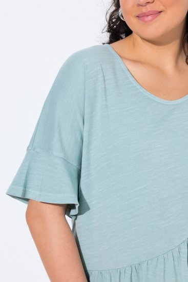 Ulla Popken Asymmetric Flounce Panel Short Sleeve Tee Light Moss Green - Tričká - Dámske tričká