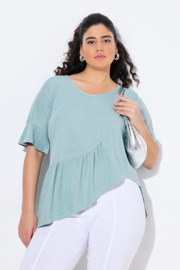 Ulla Popken Asymmetric Flounce Panel Short Sleeve Tee Light Moss Green - Tričká - Dámske tričká