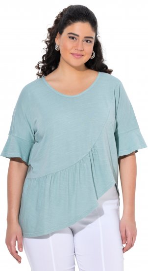 Ulla Popken Asymmetric Flounce Panel Short Sleeve Tee Light Moss Green - Tričká - 