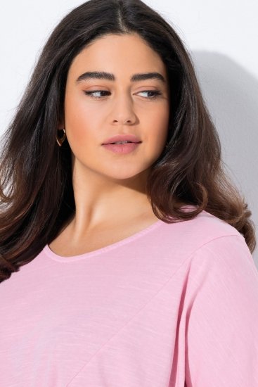 Ulla Popken Asymmetric Flounce Panel Short Sleeve Tee Pink - Tričká - Dámske tričká