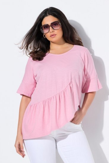 Ulla Popken Asymmetric Flounce Panel Short Sleeve Tee Pink - Tričká - Dámske tričká
