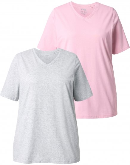 Ulla Popken Eco Cotton Basic T-Shirt 2-Pack Grey/Pink - Tričká - 