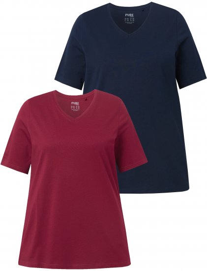 Ulla Popken Eco Cotton Basic T-Shirt 2-Pack Red/Navy - Tričká - 
