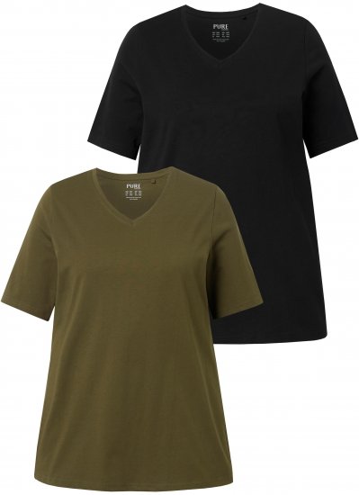 Ulla Popken Eco Cotton Basic T-Shirt 2-Pack Green/Black - Tričká - 
