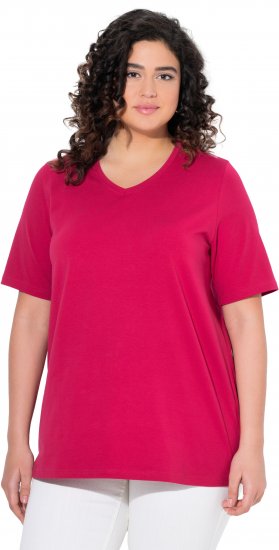 Ulla Popken Essential V-Neck Stretch Tee Dark Raspberry - Tričká - 