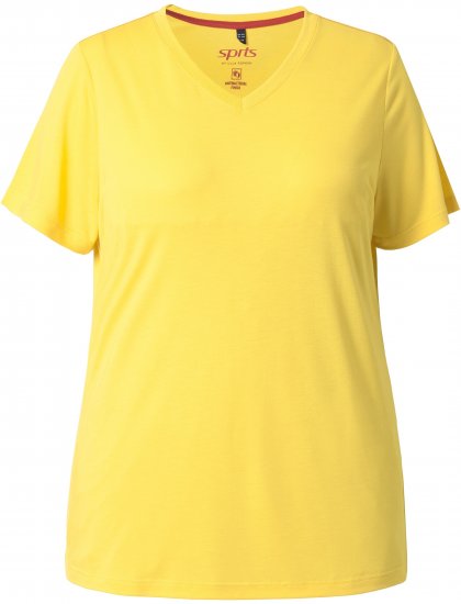 Ulla Popken Functional Antibacterial Finish V-Neck Short Sleeve Knit Top Sun Yellow - Tričká - 