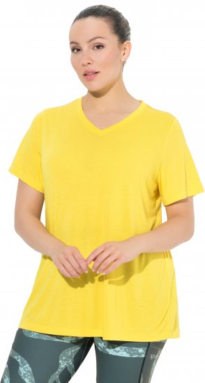Ulla Popken Functional Antibacterial Finish V-Neck Short Sleeve Knit Top Sun Yellow - Tričká - 