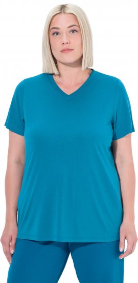 Ulla Popken Functional Antibacterial Finish V-Neck Short Sleeve Knit Top Opal Green - Tričká - 