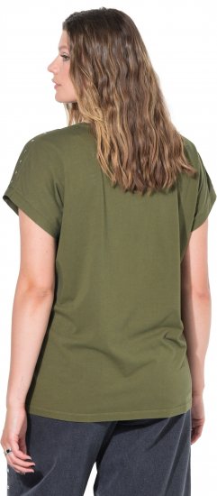 Ulla Popken Oversized studded Acid-washed V-Neck T-shirt Palm Green - Tričká - 
