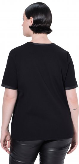 Ulla Popken Satin Trimmed Ribbed Jersey Short Sleeve T-Shirt Black - Tričká - 