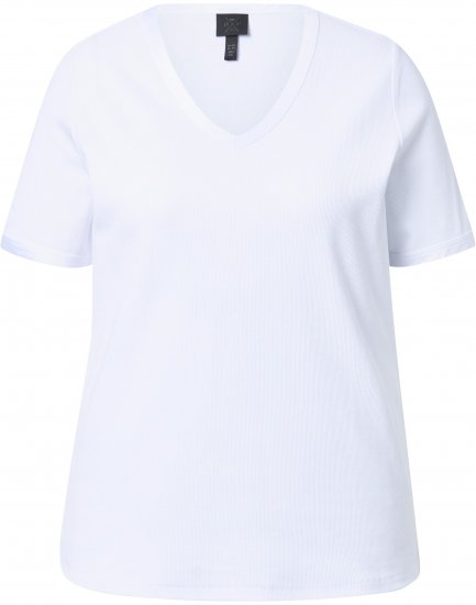 Ulla Popken Satin Trimmed Ribbed Jersey Short Sleeve T-Shirt Snow White - Tričká - 