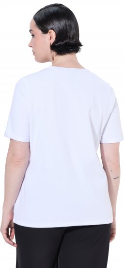 Ulla Popken Satin Trimmed Ribbed Jersey Short Sleeve T-Shirt Snow White - Tričká - 