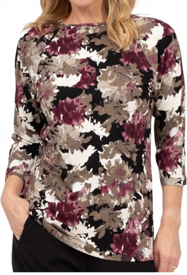 Scandinavian Caramel Flowers Blouse Purple and Brown - Potlačené tričká pre ženy - 