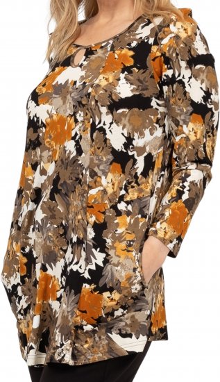 Scandinavian Caramel Flower Petals Tunic Orange and Brown - Potlačené tričká pre ženy - 