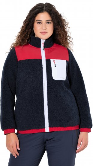 Ulla Popken Color Block Teddy Fleece Jacket Navy - Mikiny & mikiny bez kapucne - 