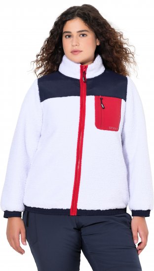 Ulla Popken Color Block Teddy Fleece Jacket Snow White - Mikiny & mikiny bez kapucne - 