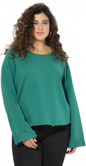 Ulla Popken Rolled Edge Long Sleeve Sweatshirt Emerald Green - Mikiny & mikiny bez kapucne - 