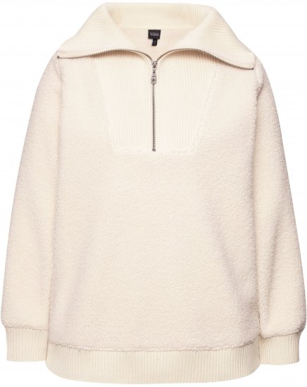 Ulla Popken Teddy Fleece Troyer Collar Sweatshirt Light Champagne - Mikiny & mikiny bez kapucne - 