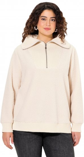 Ulla Popken Teddy Fleece Troyer Collar Sweatshirt Light Champagne - Mikiny & mikiny bez kapucne - 
