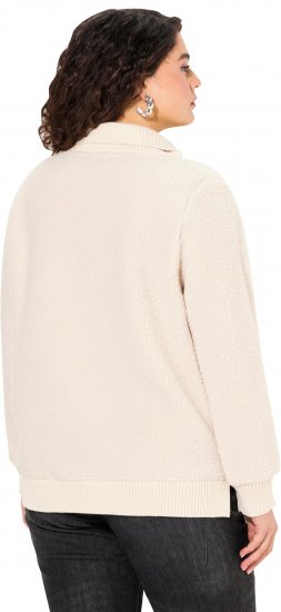 Ulla Popken Teddy Fleece Troyer Collar Sweatshirt Light Champagne - Mikiny & mikiny bez kapucne - 
